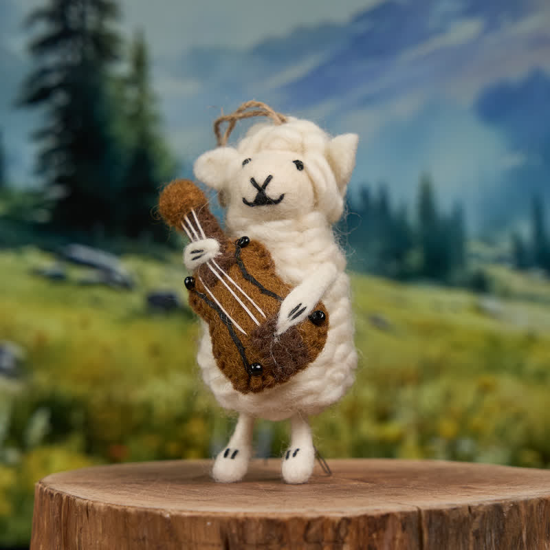 Needle Felted Sheep - Felted Animal| Home Decor| Handmade Gift - White sheep with guitar - image 2