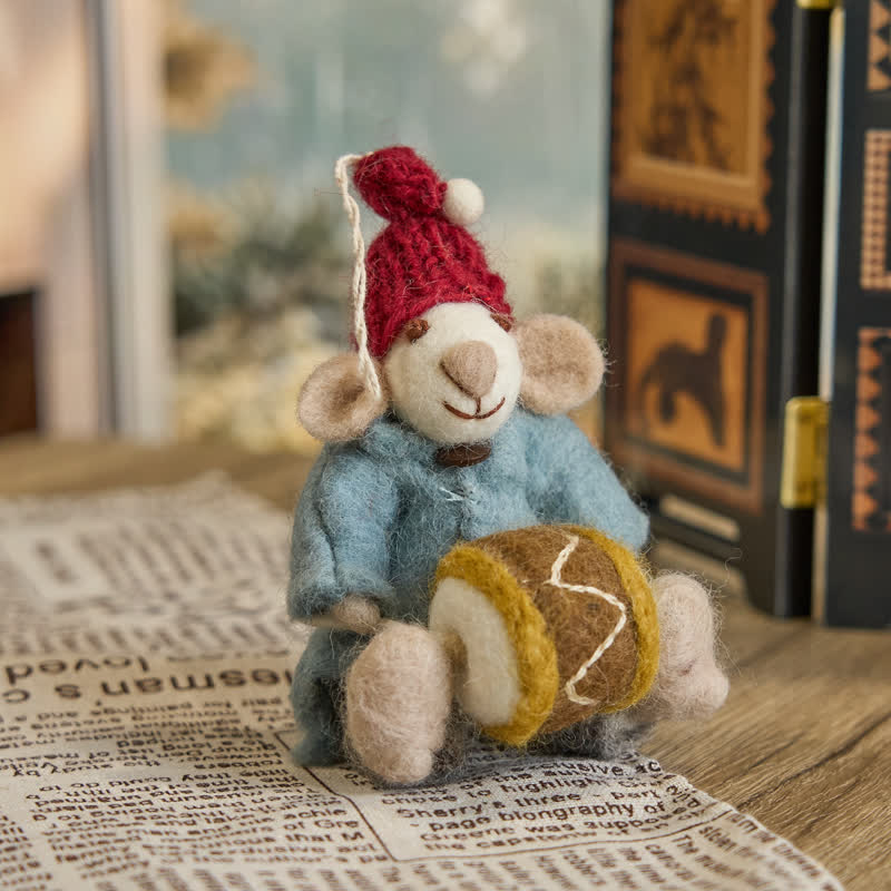 Needle Felted Small Orchestra Mouse with Drum - Felted Animal | Nature Lover Gift - image 1