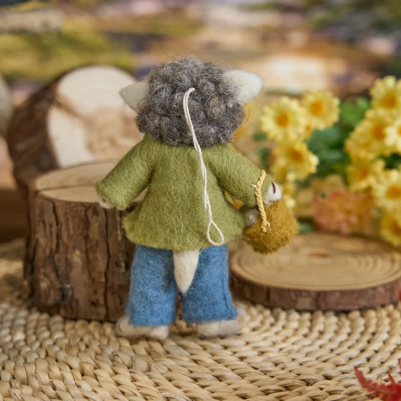 Needle Felted A Sheep Ornament With A Basket Full Of Eggs - Felted Animal | Nature Lover Gift - image 2