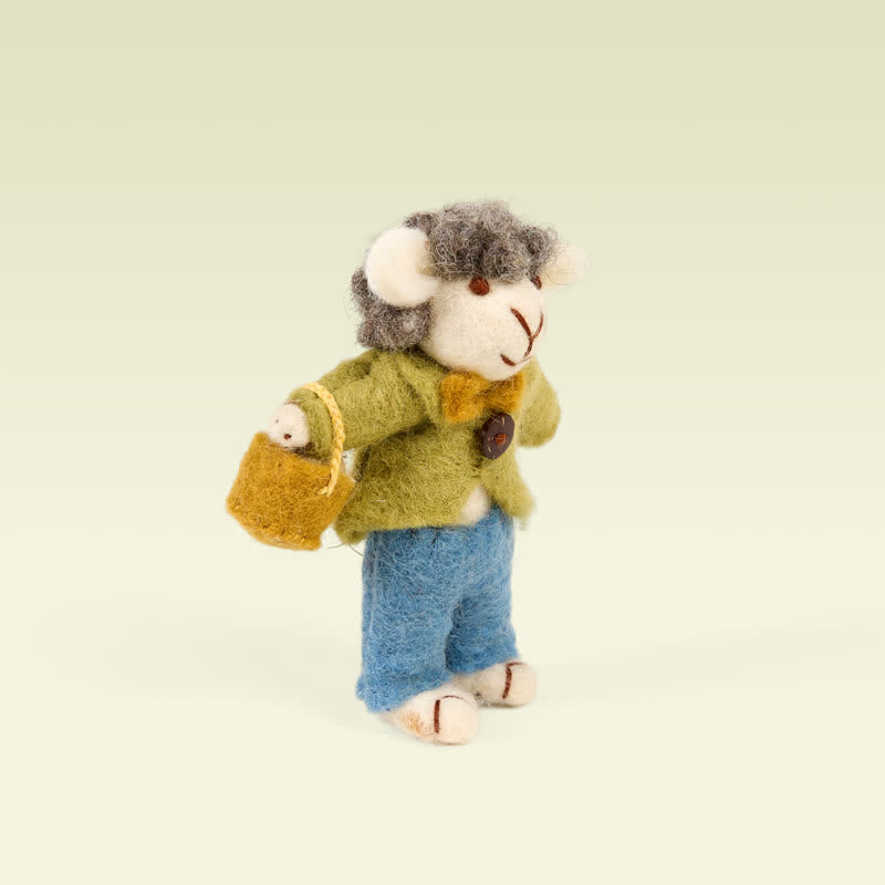 Needle Felted A Sheep Ornament With A Basket Full Of Eggs - Felted Animal | Nature Lover Gift - image 3