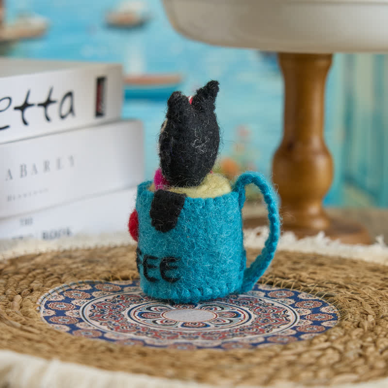 Needle Felted "i Love Coffee" - Handmade Wool Felt Coffee Cup Cat Charm | Nature Lover Gift| Decoration - image 1