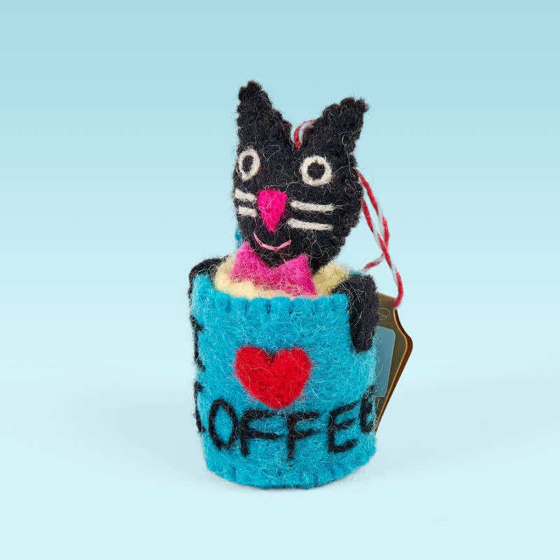 Needle Felted "i Love Coffee" - Handmade Wool Felt Coffee Cup Cat Charm | Nature Lover Gift| Decoration - image 5