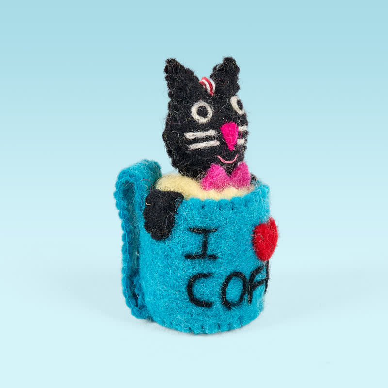 Needle Felted "i Love Coffee" - Handmade Wool Felt Coffee Cup Cat Charm | Nature Lover Gift| Decoration - image 6