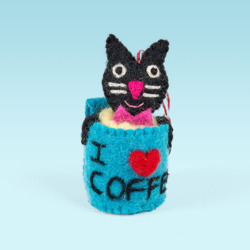 Needle Felted "i Love Coffee" - Handmade Wool Felt Coffee Cup Cat Charm | Nature Lover Gift| Decoration - image 4