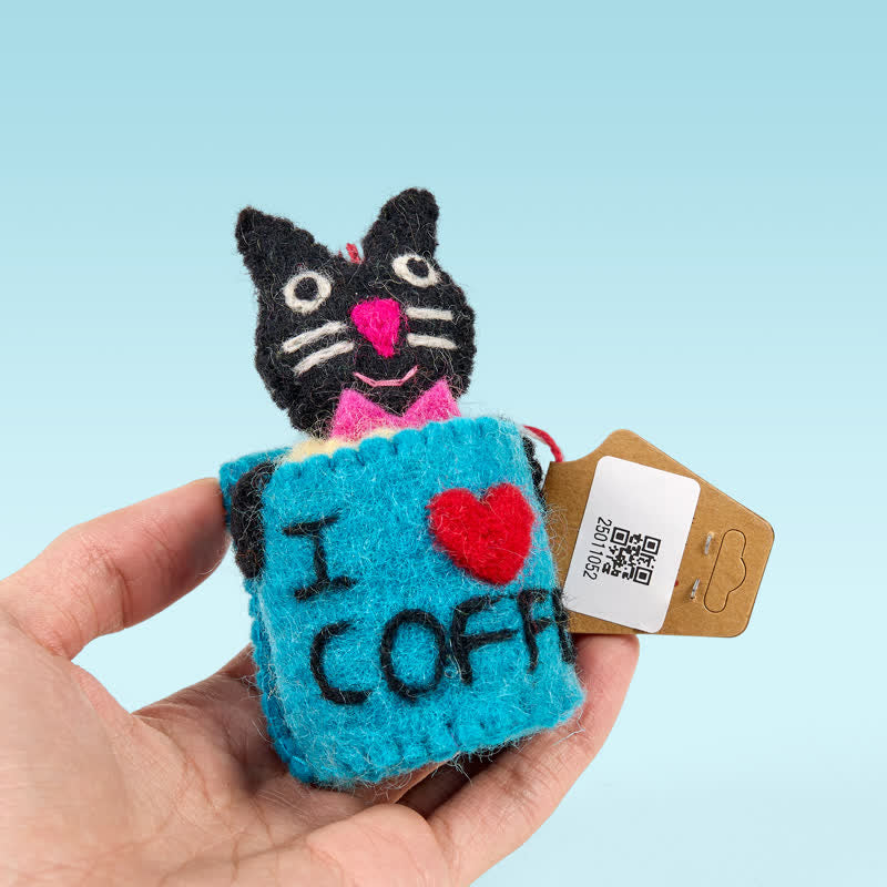 Needle Felted "i Love Coffee" - Handmade Wool Felt Coffee Cup Cat Charm | Nature Lover Gift| Decoration - image 7