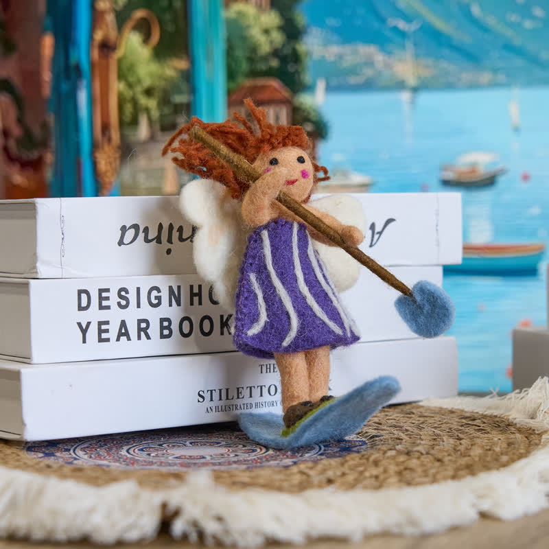 Needle Felted Paddle Board Girl  - Handmade Doll Gift|  Made With Love-felted| Wool Angel Decor - image 1