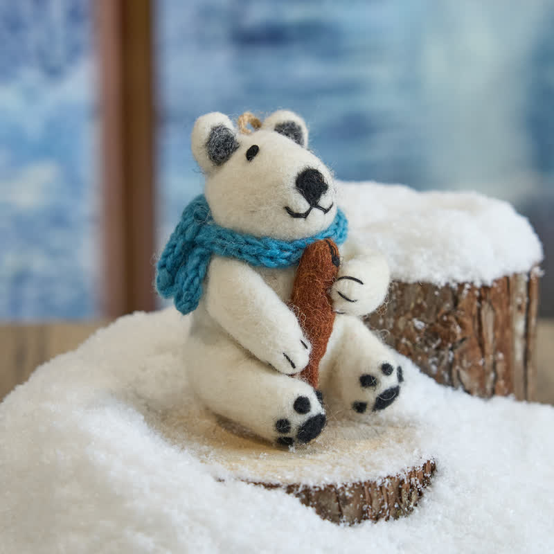 Needle Felted Polar Bear - Animal Ornament | Nature Lover Gift| Handmade Decoration - image 1