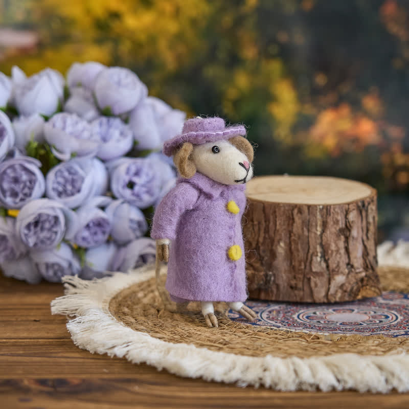 Needle Felt Little Mouse In A Purple Jacket - Felted Animal | Nature Lover Gift} Handmade Felted Products - image 3