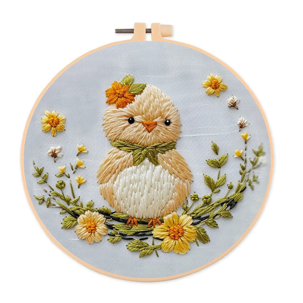 Rubbyoo Embroidery Kit - Little Chick And Flowers | Handmake Craft Kit - 20*20cm - image 0