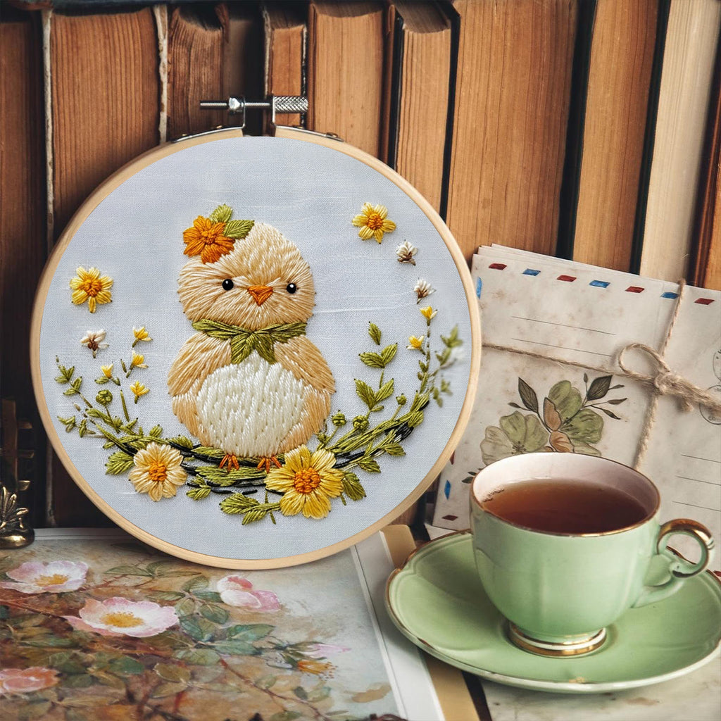 Rubbyoo Embroidery Kit - Little Chick And Flowers | Handmake Craft Kit - image 1