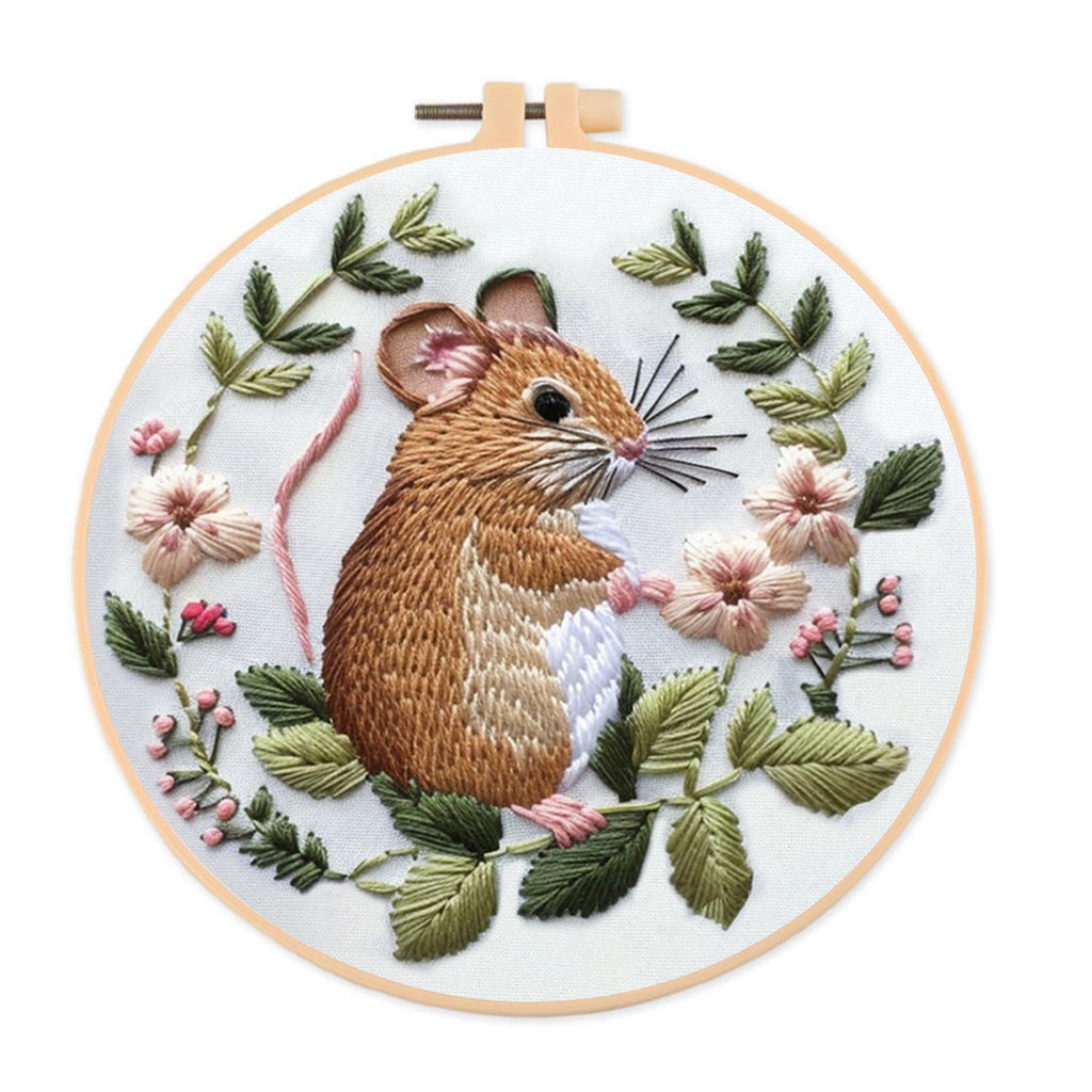 Rubbyoo Embroidery Kit - Floral Mouse | Stitiching Needlework Craft  - 20*20cm - image 0