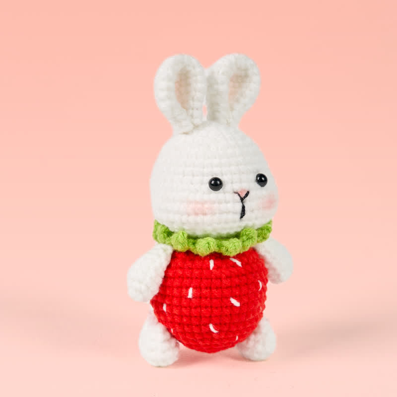Handmade Strawberry Dress Bunny Crochet - Crochet Donut Plush | Handmade Crochet Keychain | Soft Bakery Toy - image 1