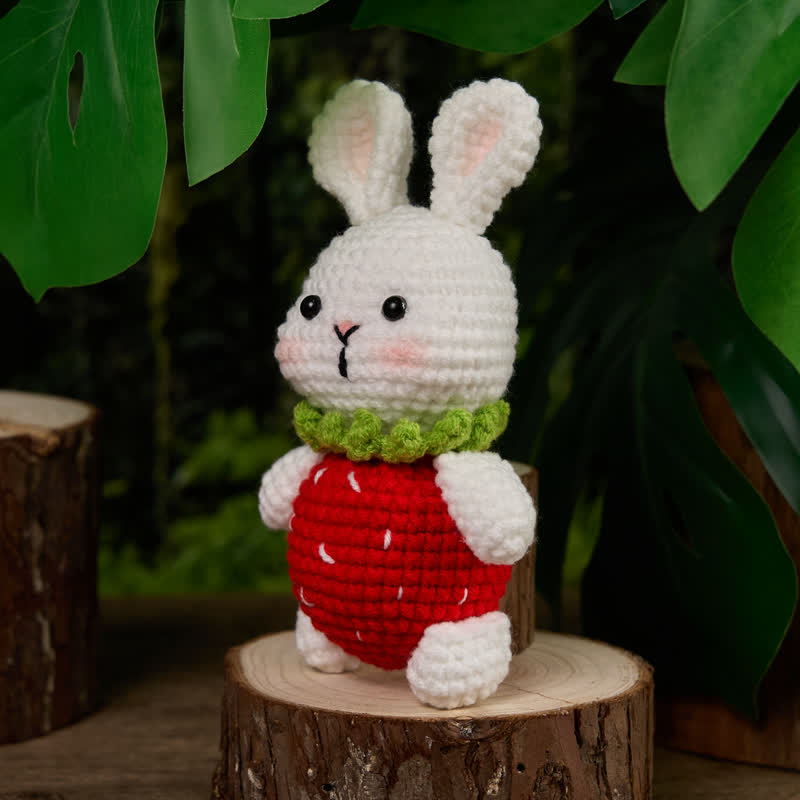 Handmade Strawberry Dress Bunny Crochet - Crochet Donut Plush | Handmade Crochet Keychain | Soft Bakery Toy - image 6