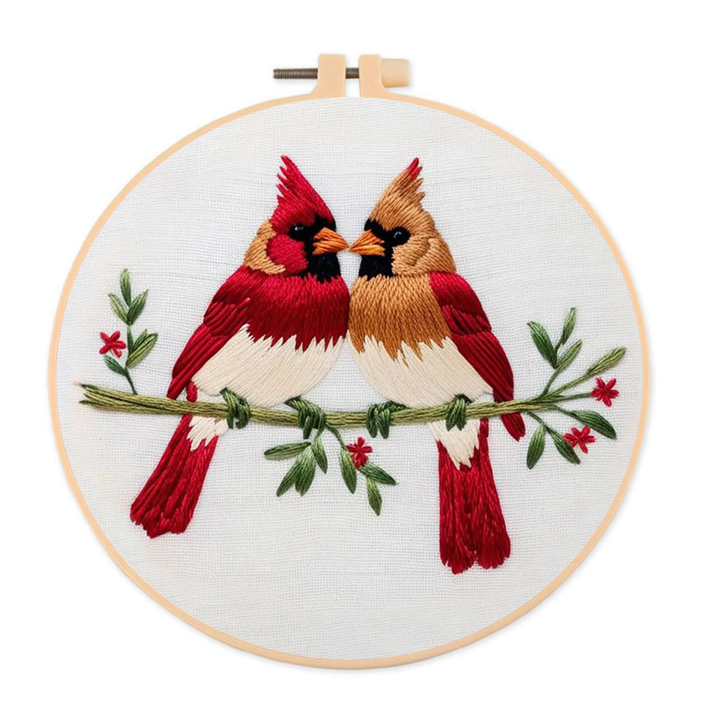 Rubbyoo Embroidery Kit - Couple Cardinals | Diy Craft Kit For Beginners - 20*20cm - image 0