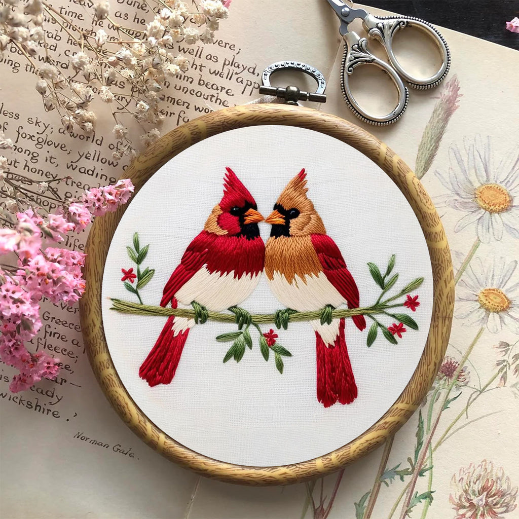 Rubbyoo Embroidery Kit - Couple Cardinals | Diy Craft Kit For Beginners - image 1