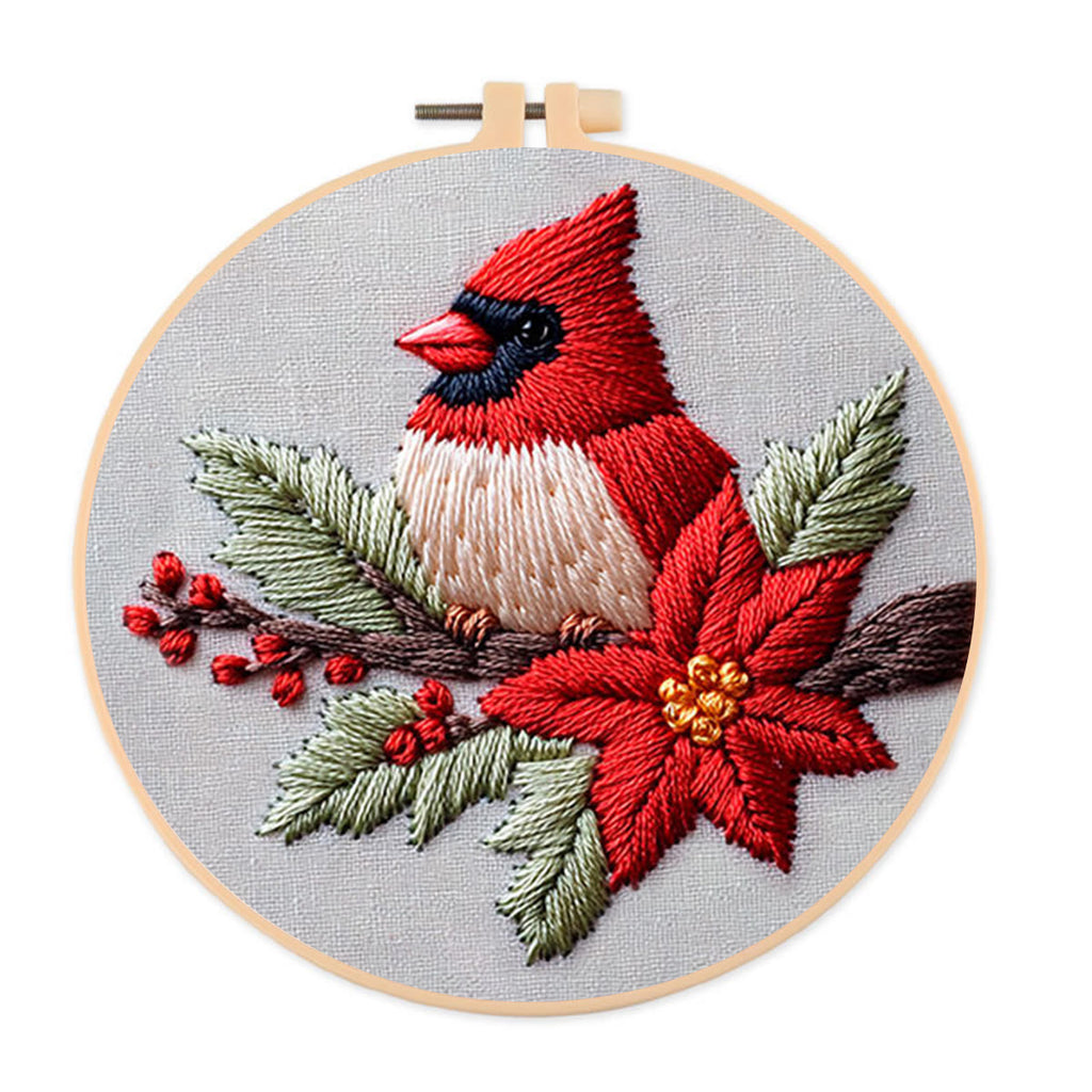 Rubbyoo Embroidery Kit - Cardinal And Flower | Handmake Gift For Stitch Lovers - 20*20cm - image 0