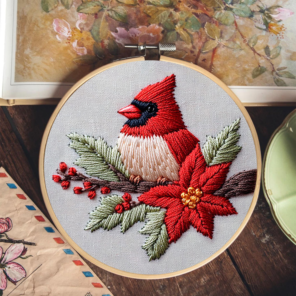 Rubbyoo Embroidery Kit - Cardinal And Flower | Handmake Gift For Stitch Lovers - image 2