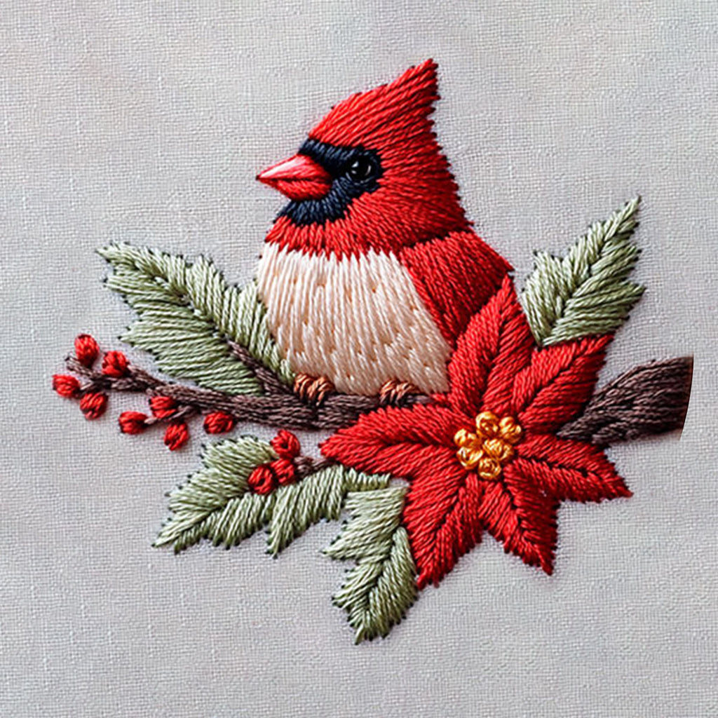 Rubbyoo Embroidery Kit - Cardinal And Flower | Handmake Gift For Stitch Lovers - image 9