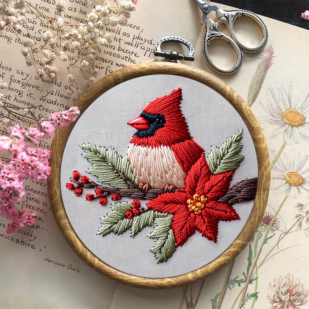 Rubbyoo Embroidery Kit - Cardinal And Flower | Handmake Gift For Stitch Lovers - image 1