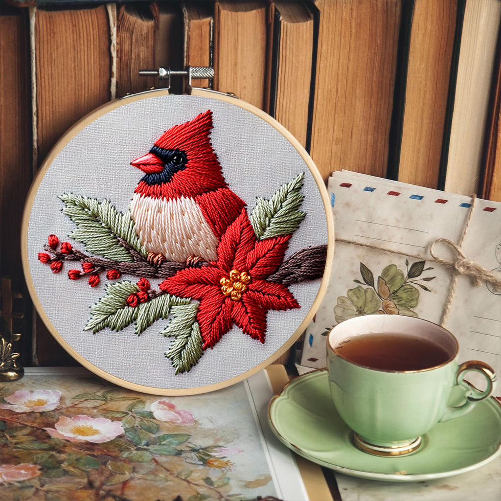 Rubbyoo Embroidery Kit - Cardinal And Flower | Handmake Gift For Stitch Lovers - image 3