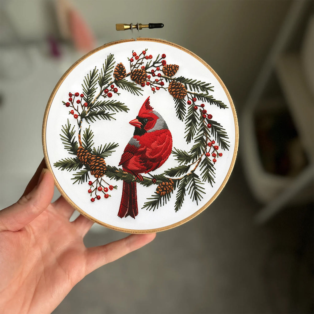 Rubbyoo Embroidery Kit - Cardinal With Pine Cones  | Diy Needle Craft kits - image 7