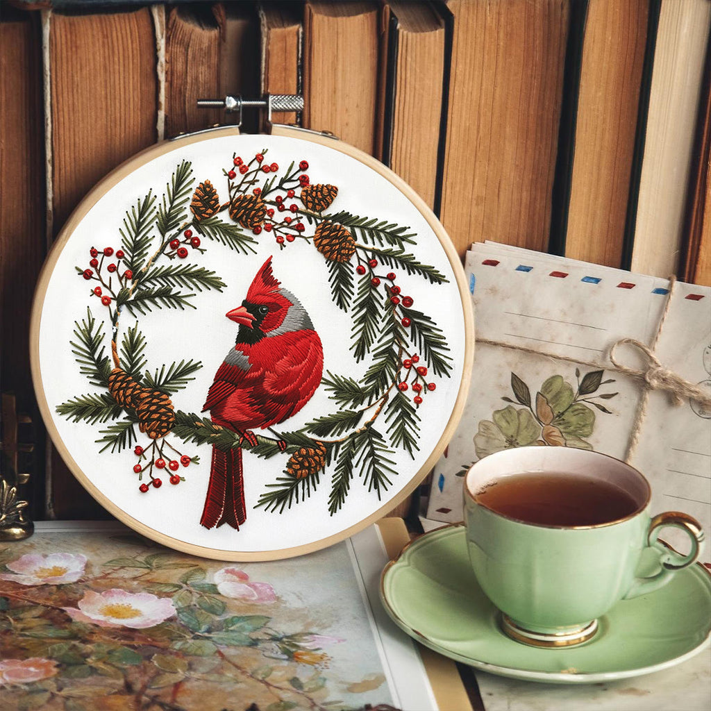 Rubbyoo Embroidery Kit - Cardinal With Pine Cones  | Diy Needle Craft kits - image 4