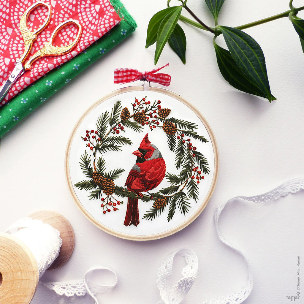 Rubbyoo Embroidery Kit - Cardinal With Pine Cones  | Diy Needle Craft kits - image 5