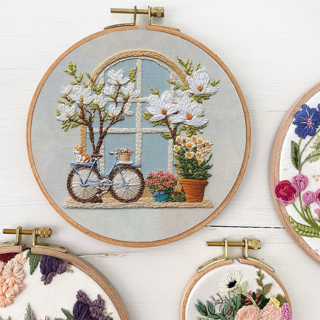 Rubbyoo Embroidery Kit -  Bicycle Parked By Window Full Of Flowers | Diy Craft Kits - image 4