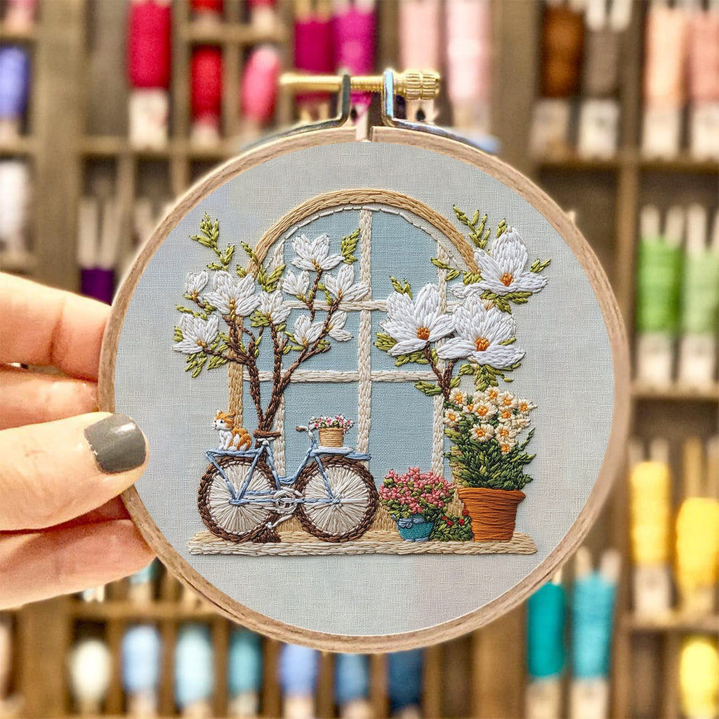 Rubbyoo Embroidery Kit -  Bicycle Parked By Window Full Of Flowers | Diy Craft Kits - image 5