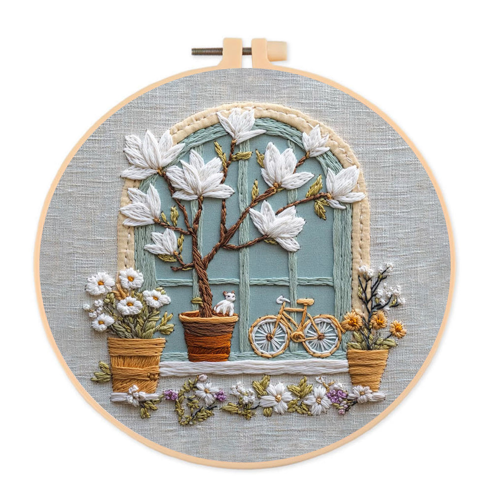 Rubbyoo Embroidery Kit - Floral Window | Diy Needle Craft Gifts - 20*20cm - image 0