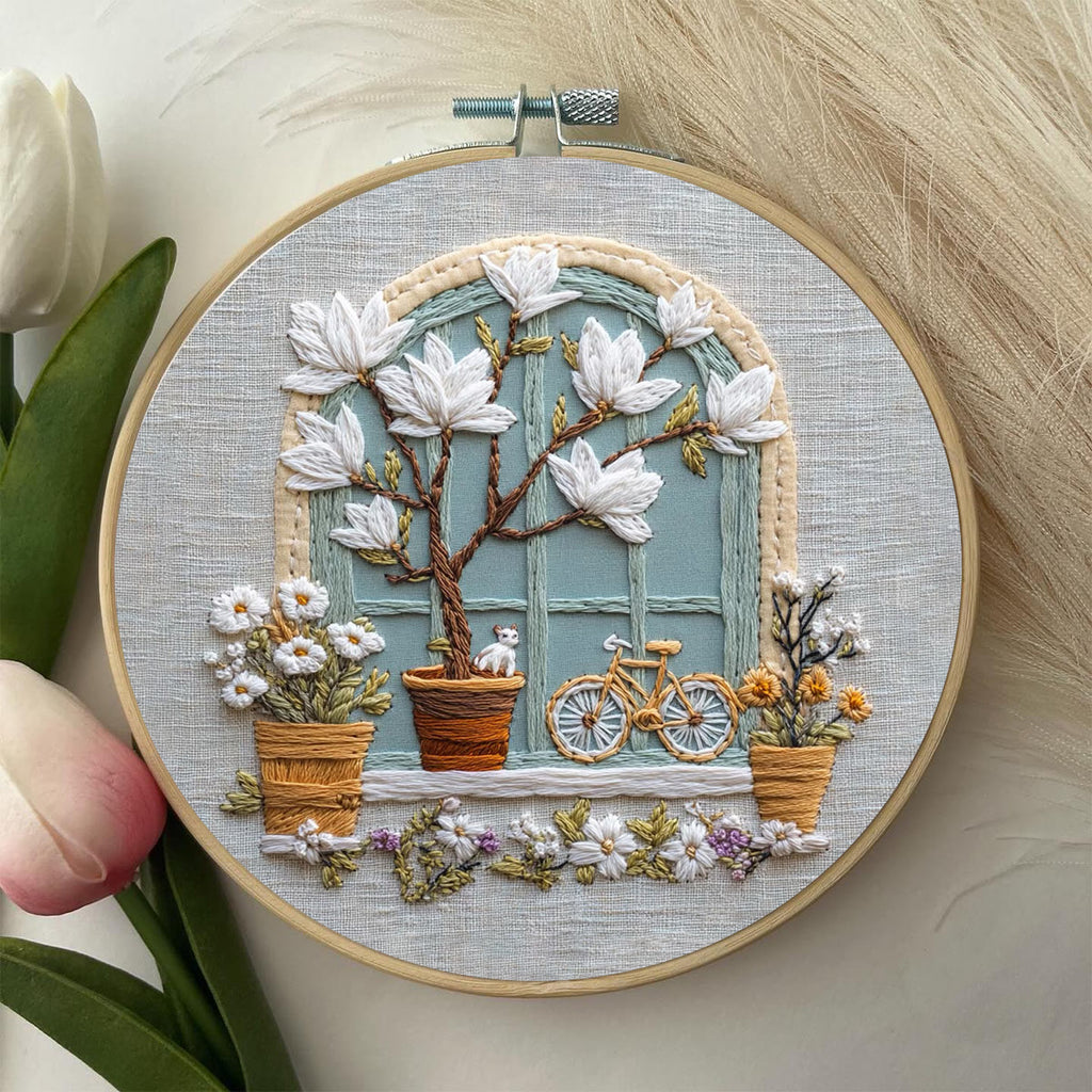 Rubbyoo Embroidery Kit - Floral Window | Diy Needle Craft Gifts - image 1