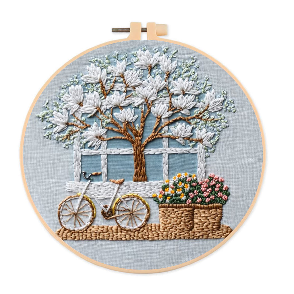 Rubbyoo Embroidery Kit - Bicycle With Beautiful Flowers | Diy Stitching Craft Kits - 20*20cm - image 0
