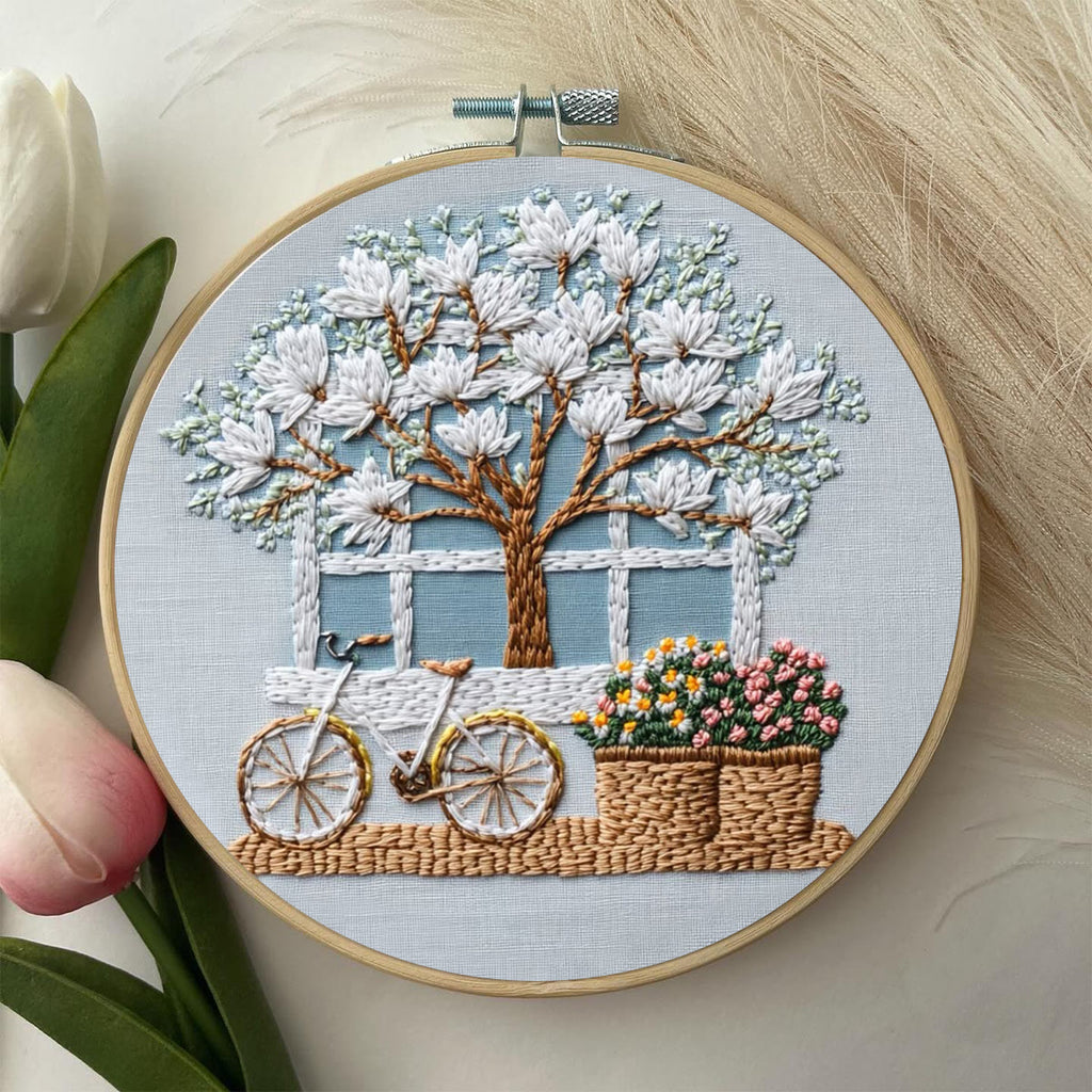 Rubbyoo Embroidery Kit - Bicycle With Beautiful Flowers | Diy Stitching Craft Kits - image 1