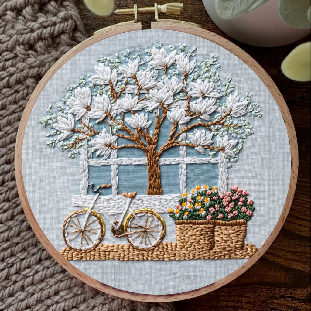 Rubbyoo Embroidery Kit - Bicycle With Beautiful Flowers | Diy Stitching Craft Kits - image 7