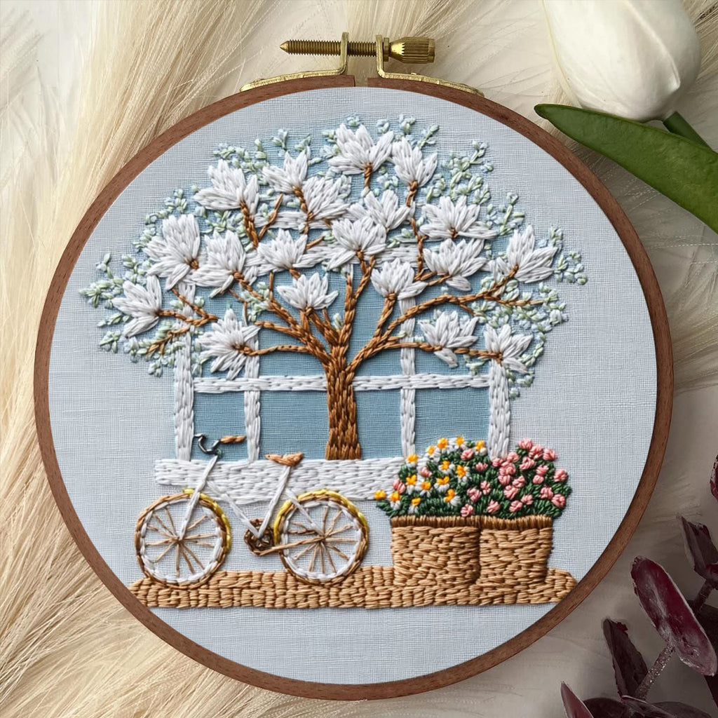 Rubbyoo Embroidery Kit - Bicycle With Beautiful Flowers | Diy Stitching Craft Kits - image 3
