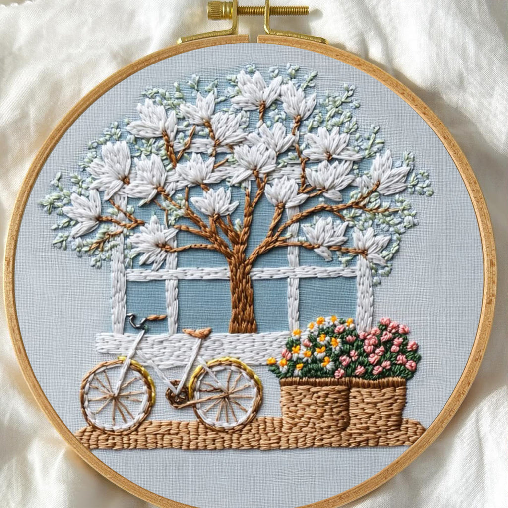 Rubbyoo Embroidery Kit - Bicycle With Beautiful Flowers | Diy Stitching Craft Kits - image 2