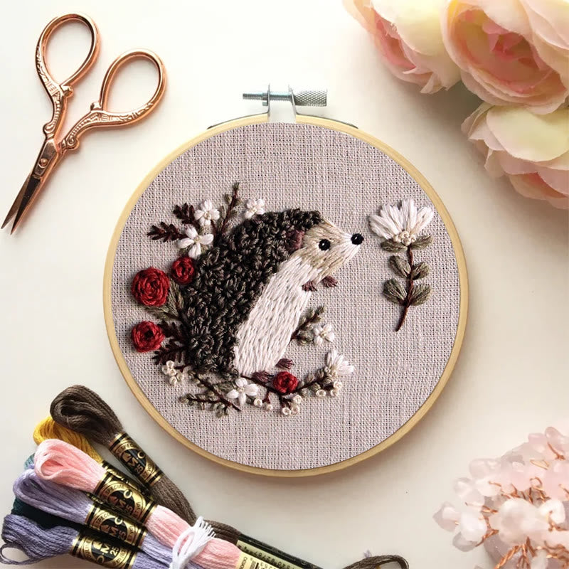 Rubbyoo Embroidery Kit - Floral Hedgehog | Cute Animal | Needle Craft For Beginners  - image 1