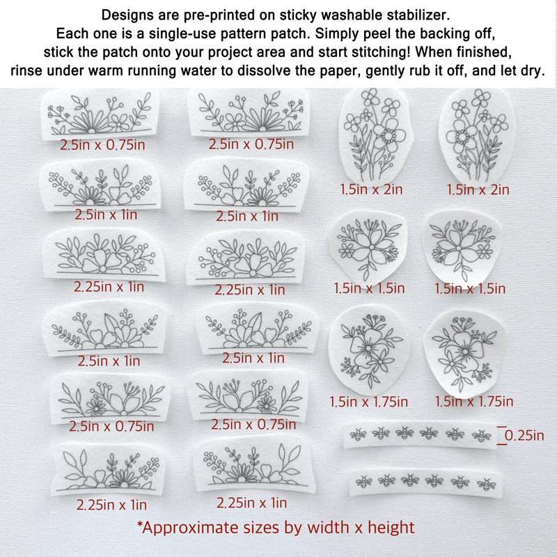 Floral Stick And Stitch Embroidery Patterns | Embroidery For Clothes - 20pcs - image 3