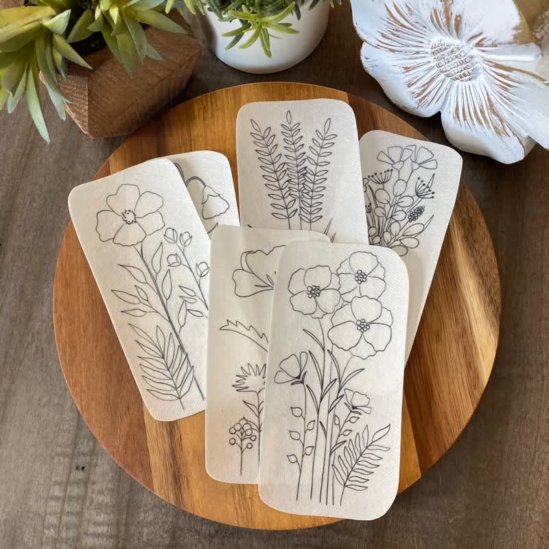 Tall  Skinny Flowers Stick And Stitch Embroidery Patterns | Embroidery For Clothes - 6pcs - image 0