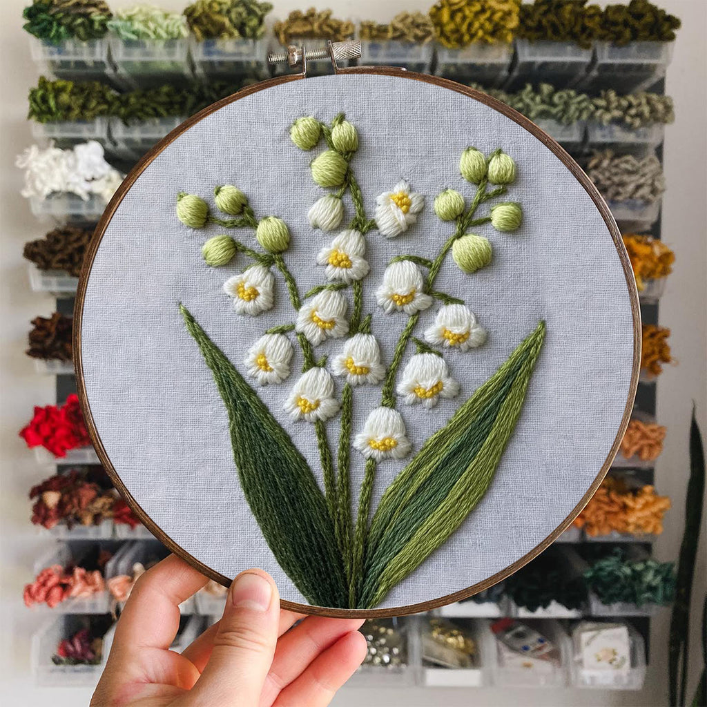 Rubbyoo Embroidery Kit - Lily Of The Valley   | Flower Needle Craft Kits - image 1