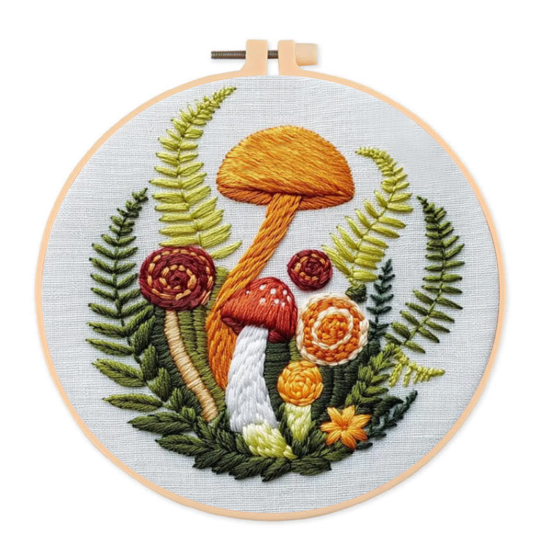 Rubbyoo Embroidery Kit - Fern And Mushroom  | Woodland Needle Crafts - 20*20cm - image 0