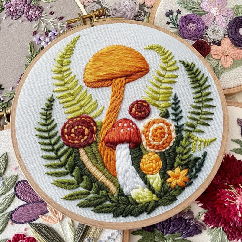 Rubbyoo Embroidery Kit - Fern And Mushroom  | Woodland Needle Crafts - image 1
