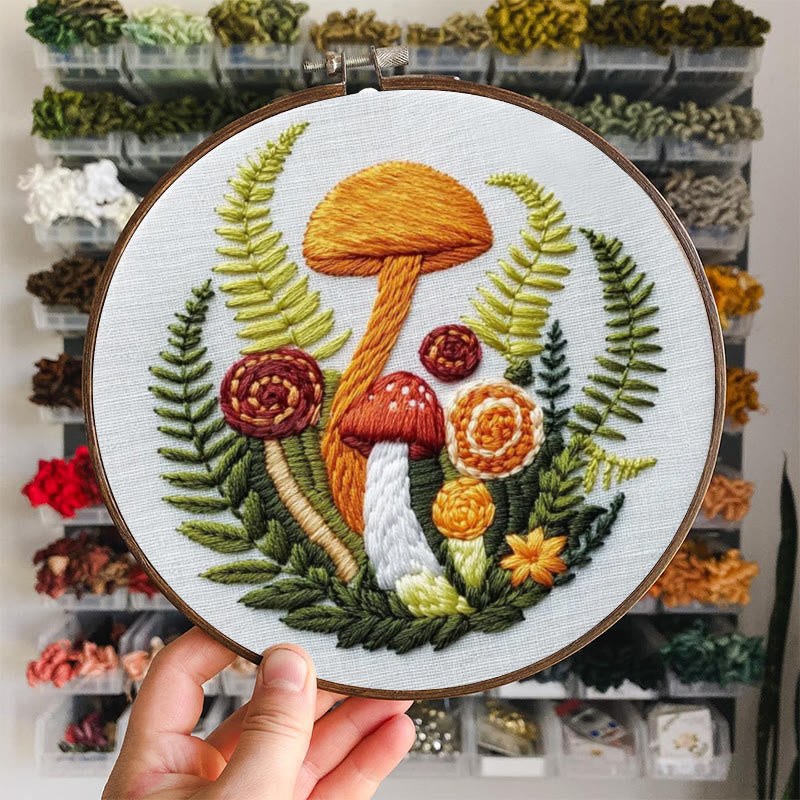 Rubbyoo Embroidery Kit - Fern And Mushroom  | Woodland Needle Crafts - image 2