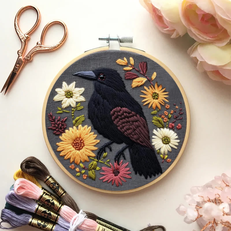 Rubbyoo Embroidery Kit - Floral Crow | Holiday Diy Needle Craft  - image 2