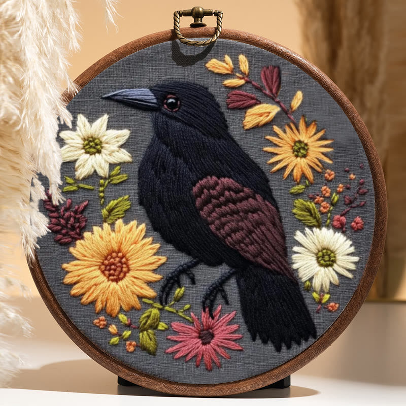 Rubbyoo Embroidery Kit - Floral Crow | Holiday Diy Needle Craft  - image 1