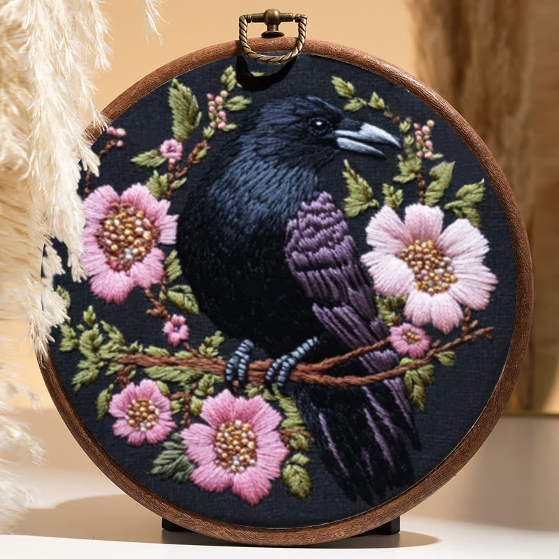 Rubbyoo Embroidery Kit - Gothic Raven With Pink Flowers | Handmake Needle Crafts  - image 4