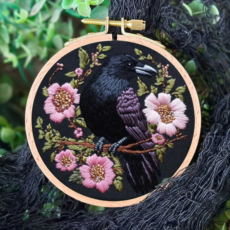 Rubbyoo Embroidery Kit - Gothic Raven With Pink Flowers | Handmake Needle Crafts  - image 8