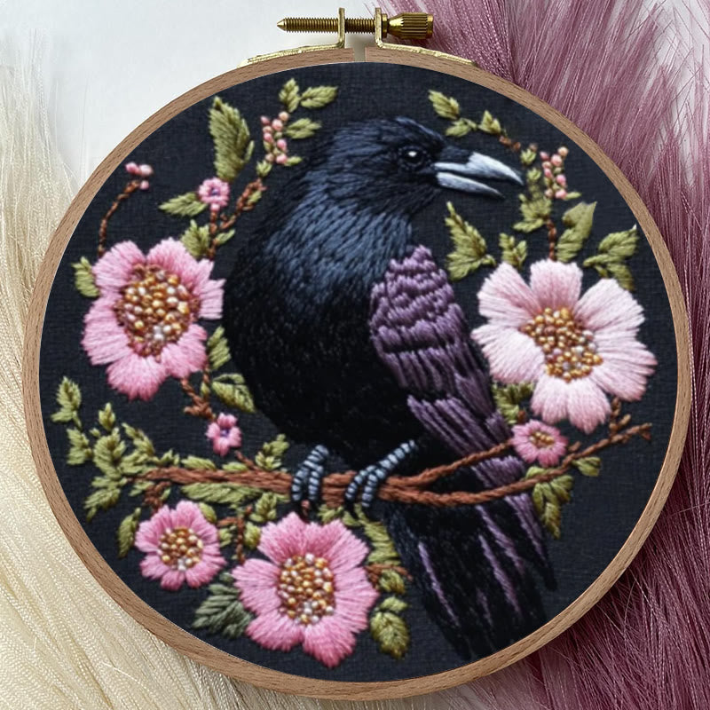 Rubbyoo Embroidery Kit - Gothic Raven With Pink Flowers | Handmake Needle Crafts  - image 5