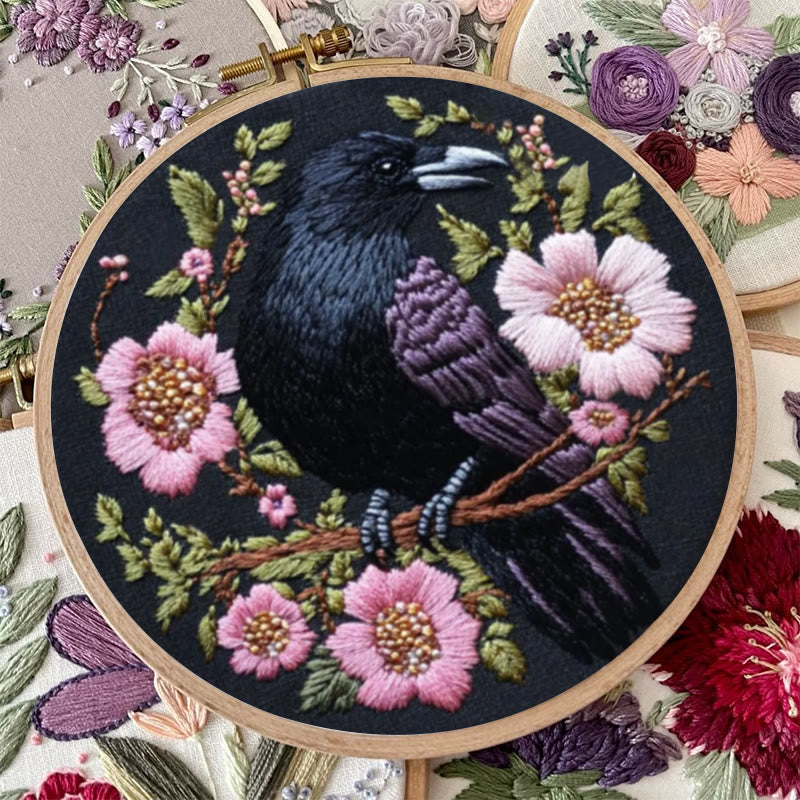 Rubbyoo Embroidery Kit - Gothic Raven With Pink Flowers | Handmake Needle Crafts  - image 7