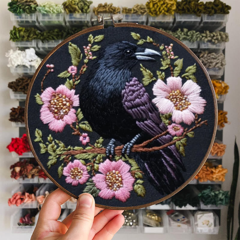 Rubbyoo Embroidery Kit - Gothic Raven With Pink Flowers | Handmake Needle Crafts  - image 6